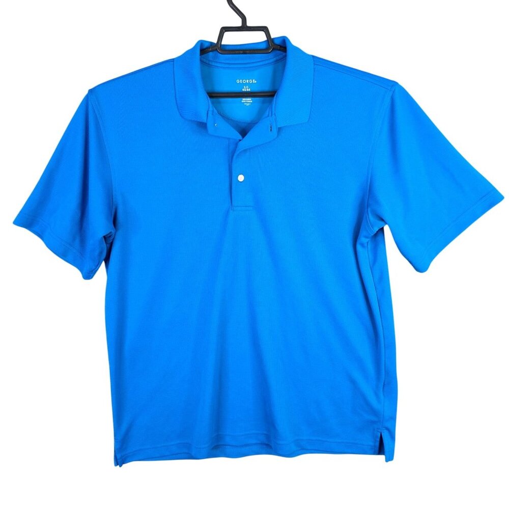 Mens George Blue Polo Shirt Short Sleeve 100% Polyester Size L 42-44